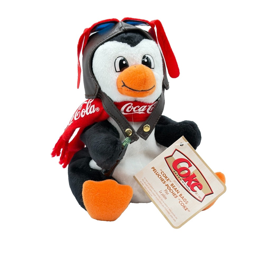 Coca-Cola 1997 Pilot Penguin Bean Bag‎ Toy with Coke Bottle Vintage